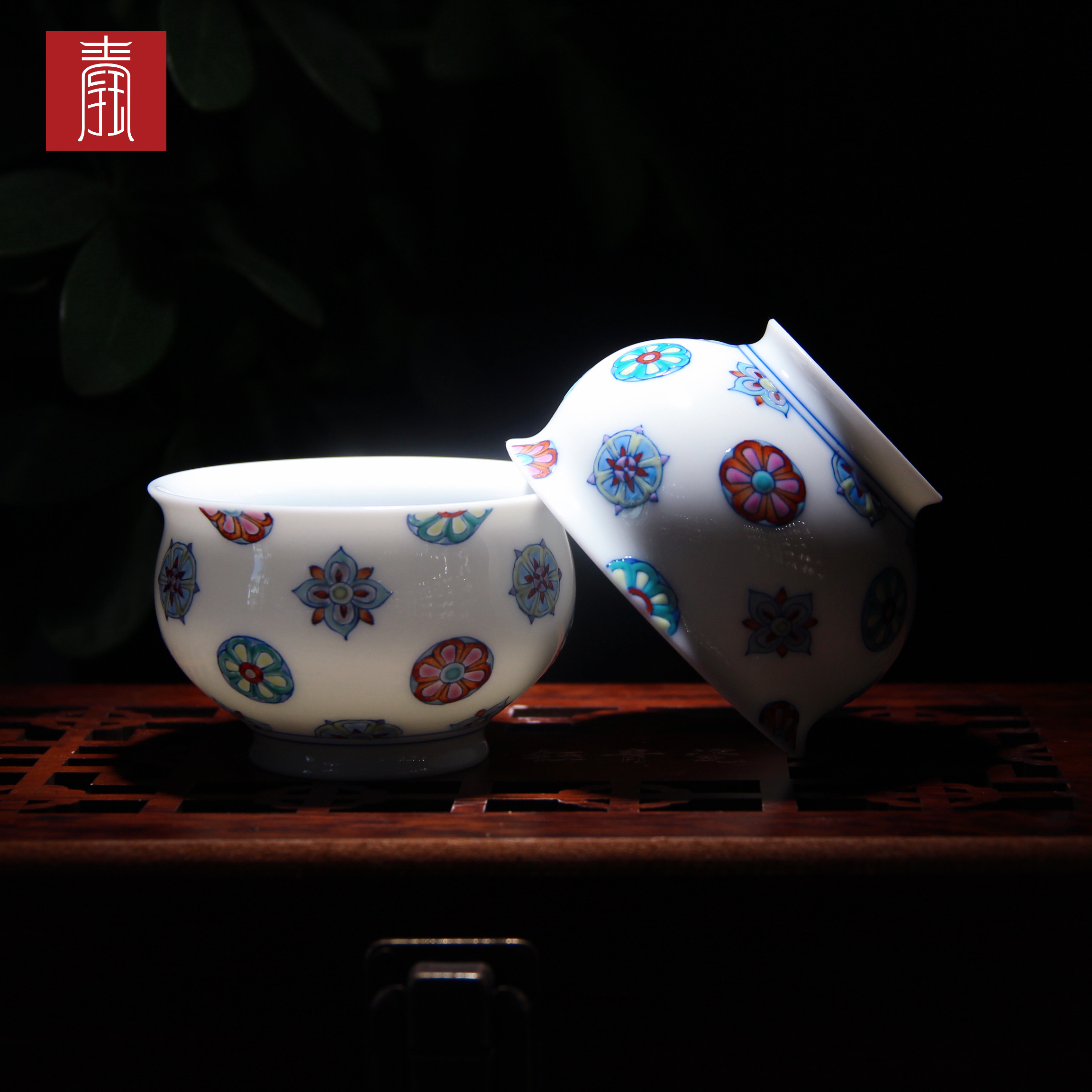 景德钰青•主人杯【皮球花】