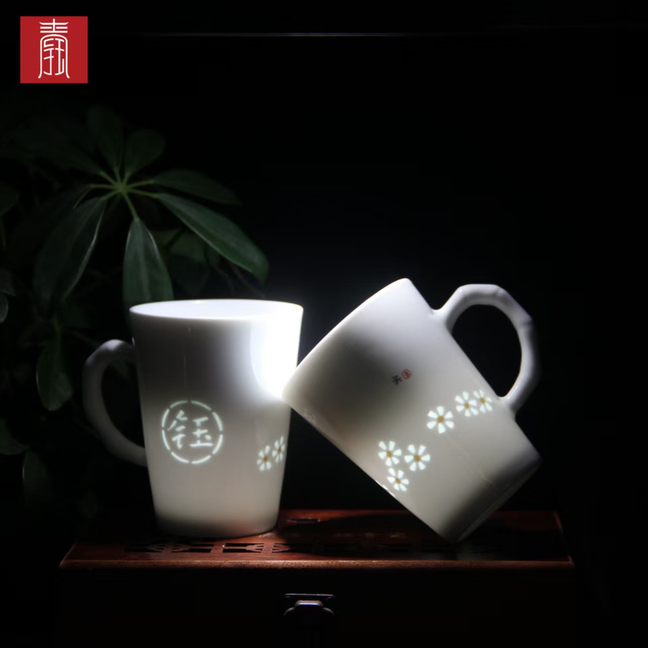 景德钰青•私人定制【钰欢喜白玉玲珑】马克杯