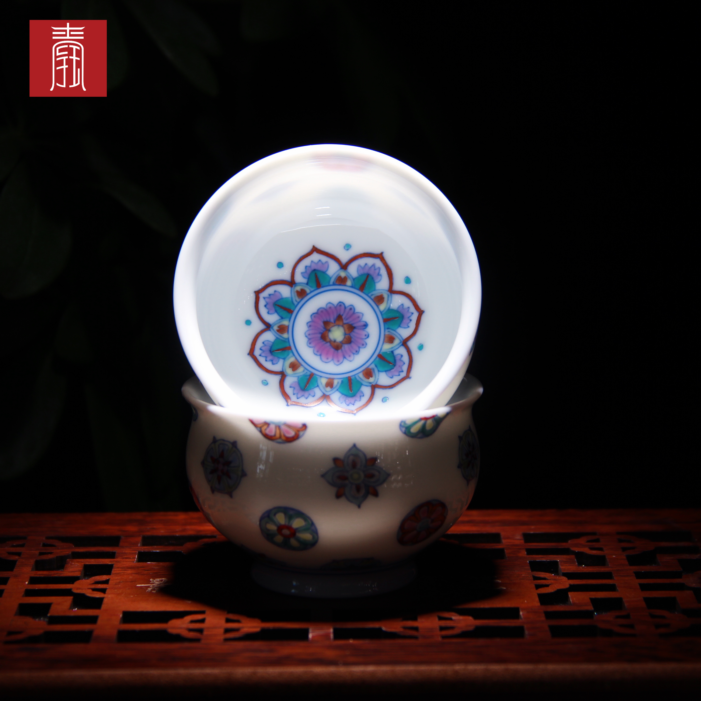 景德钰青•主人杯【皮球花】