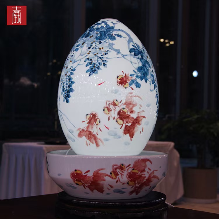 景德钰青·财源滚滚流水瓶【金玉满堂】