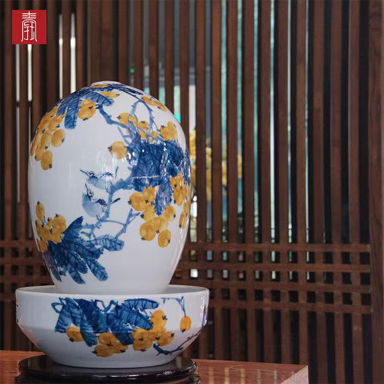 景德钰青·财源滚滚流水瓶【黄金满树】