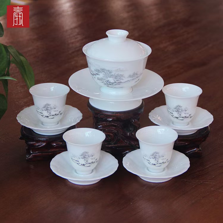景德钰青•【白瓷•瑞雪丰年茶具】