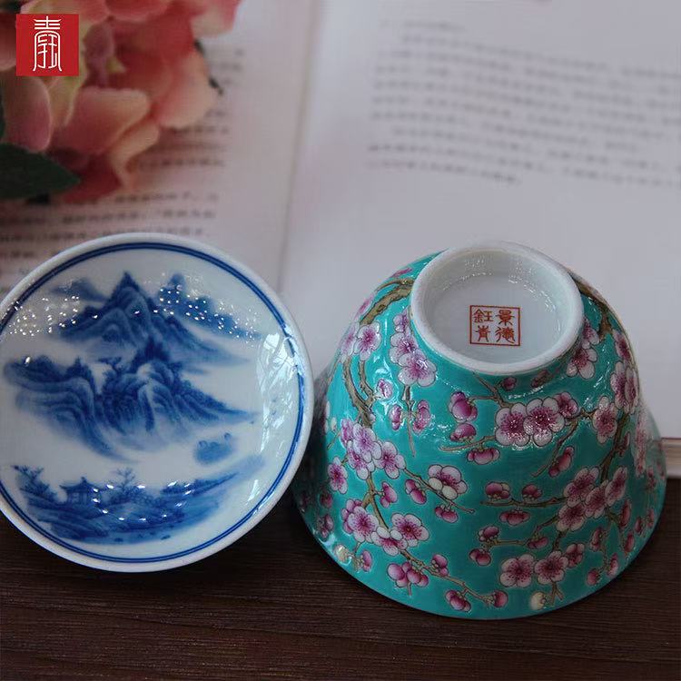 景德钰青 ·【松石绿粉彩满工梅花】