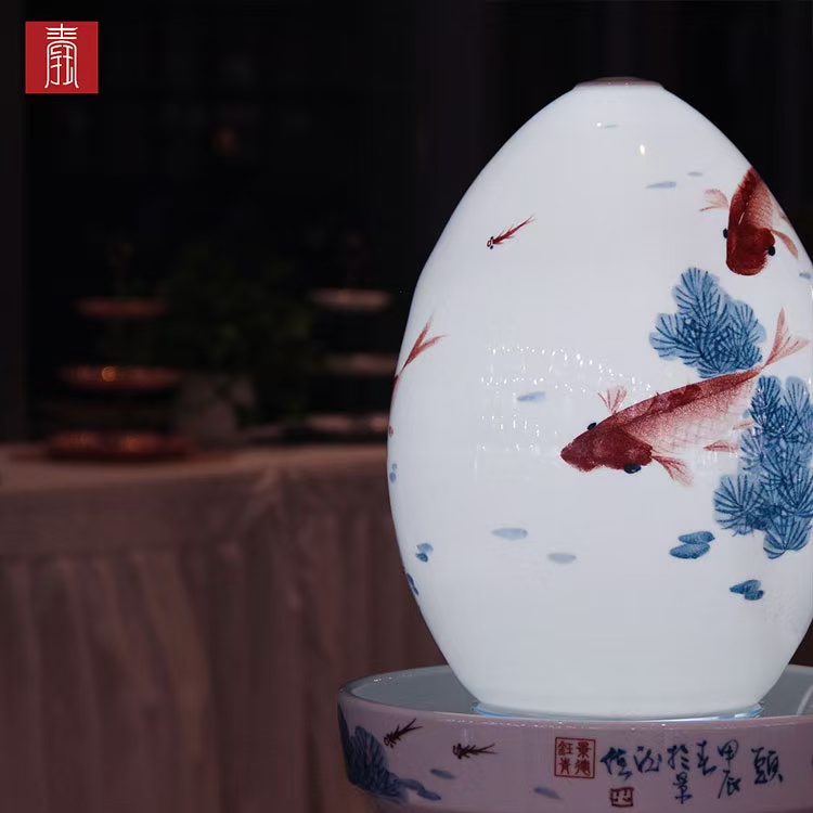 景德钰青·财源滚滚流水瓶【年年有鱼】