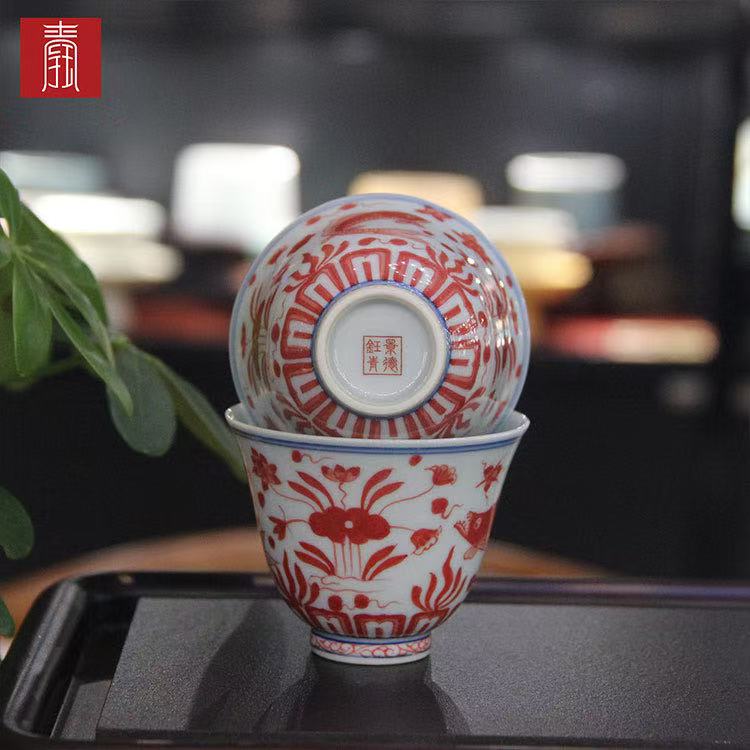 景德钰青•高品【釉里红鱼藻纹 】