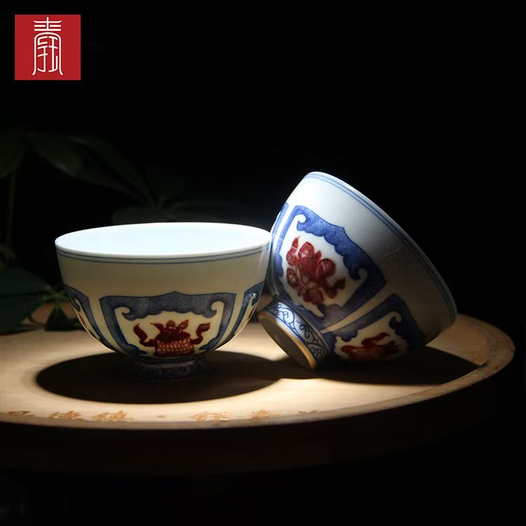 景德钰青•高品【八宝纹青花釉里红 】