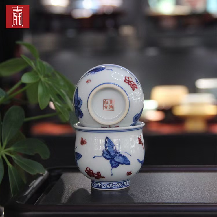 景德钰青•高品【青花釉里红蝶恋花】