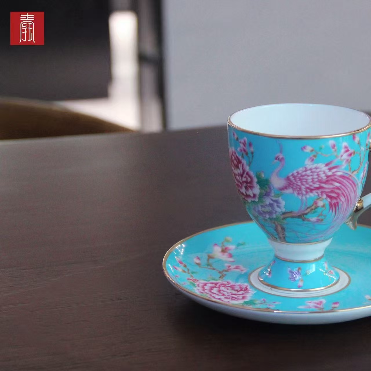 景德钰青 •【雀翎映丹盏·蓝】高脚咖啡杯
