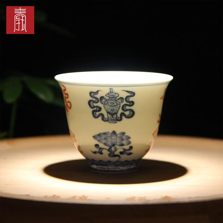 景德钰青•高品【宝相纹青花釉里红 】