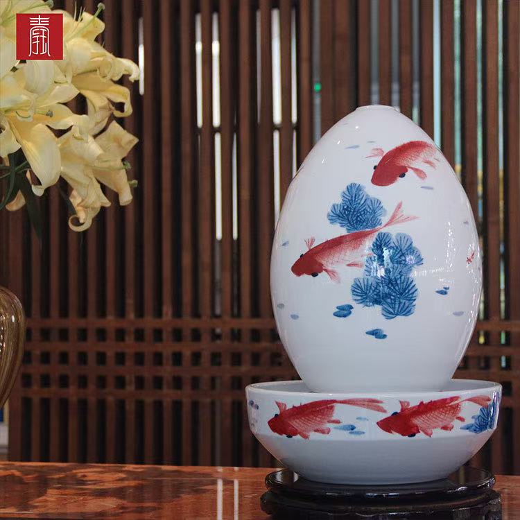 景德钰青·财源滚滚流水瓶【年年有鱼】