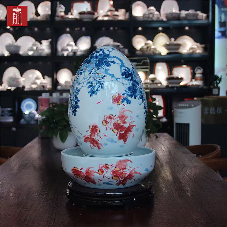 景德钰青·财源滚滚流水瓶【金玉满堂】