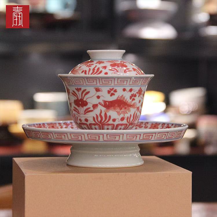 景德钰青•高品【釉里红鱼藻纹 】