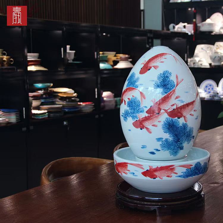 景德钰青·财源滚滚流水瓶【年年有鱼】