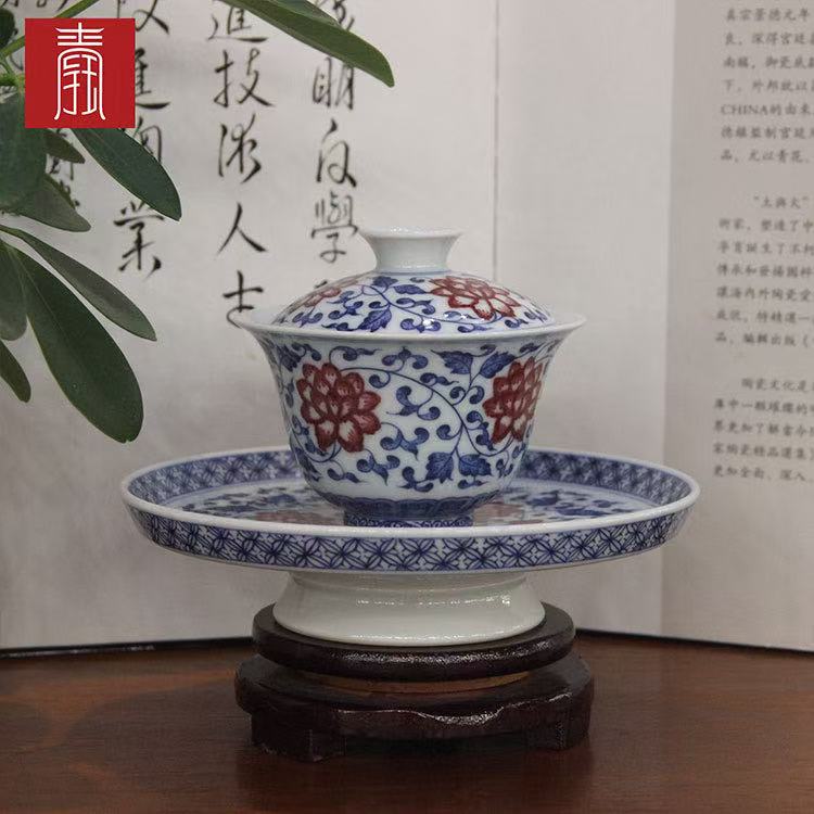 景德钰青•高品【青花釉里红缠枝莲 】