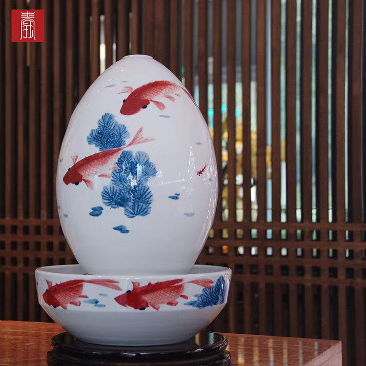 景德钰青·财源滚滚流水瓶【年年有鱼】