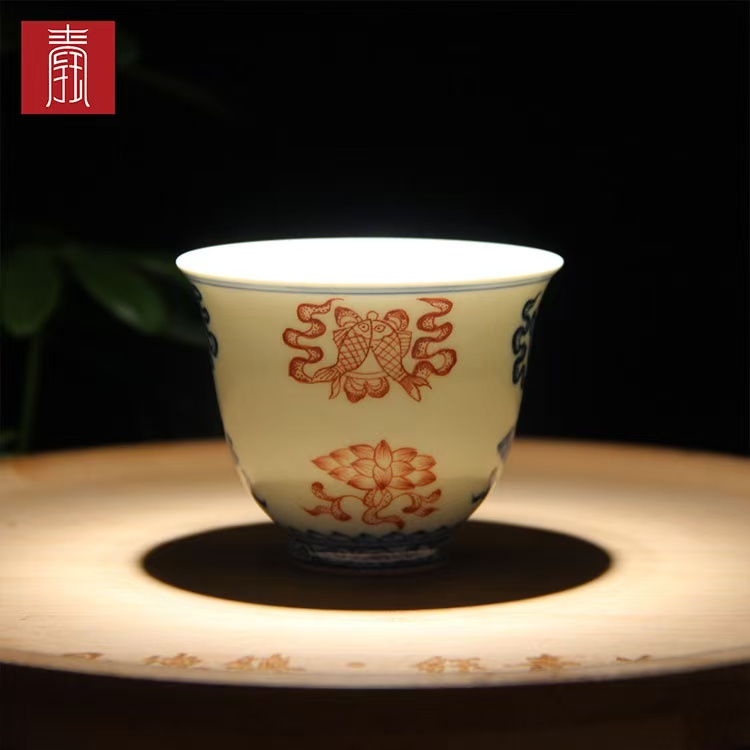 景德钰青•高品【宝相纹青花釉里红 】