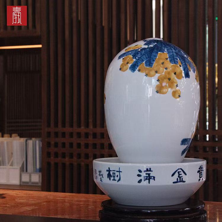 景德钰青·财源滚滚流水瓶【黄金满树】