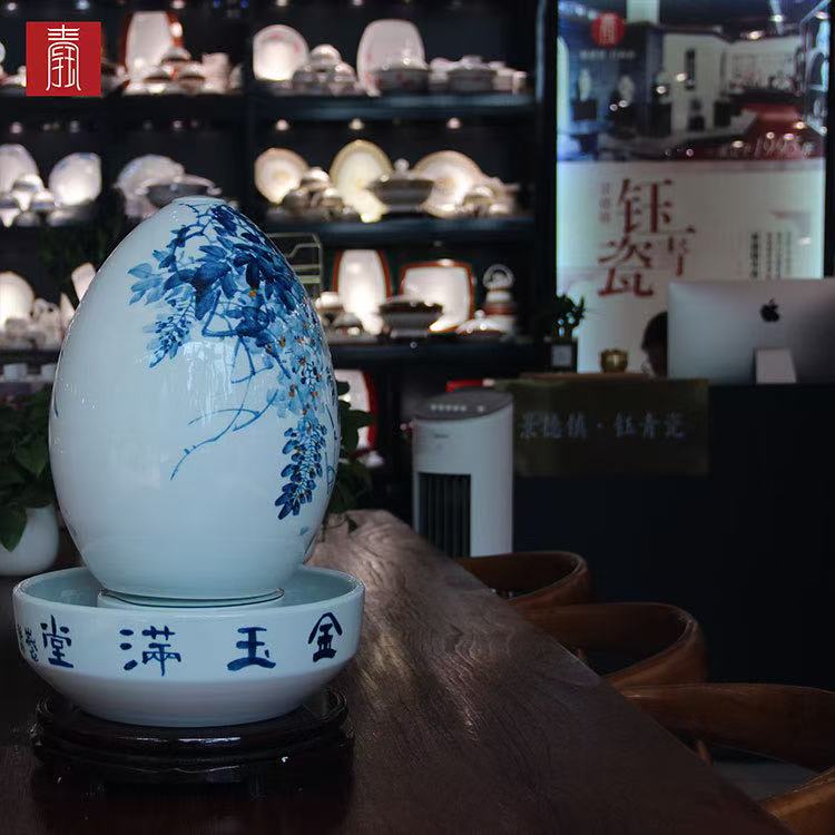 景德钰青·财源滚滚流水瓶【金玉满堂】