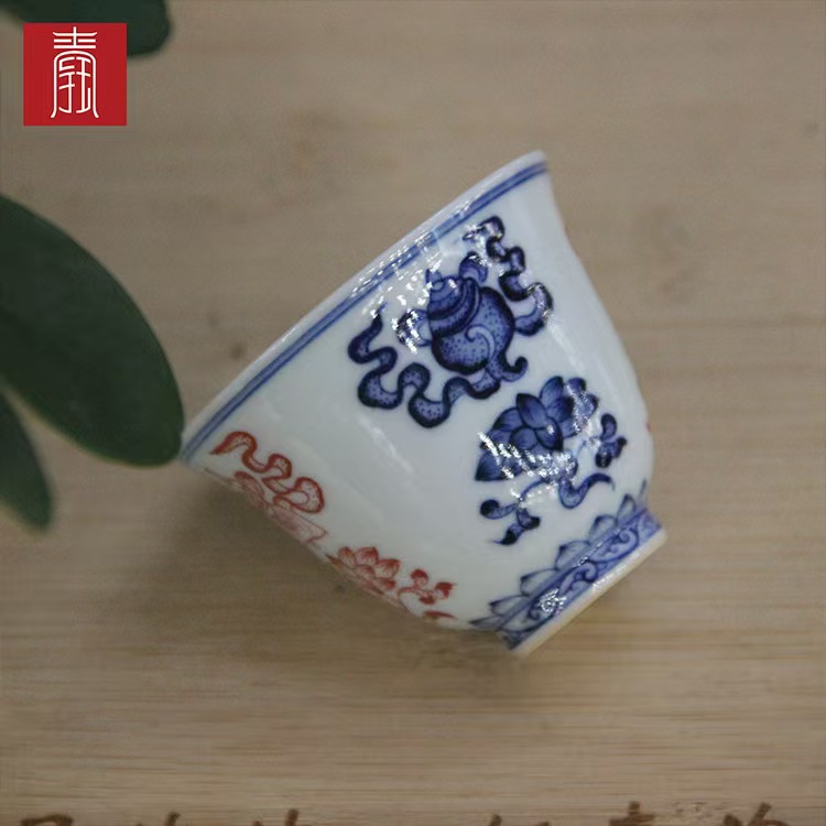 景德钰青•高品【宝相纹青花釉里红 】