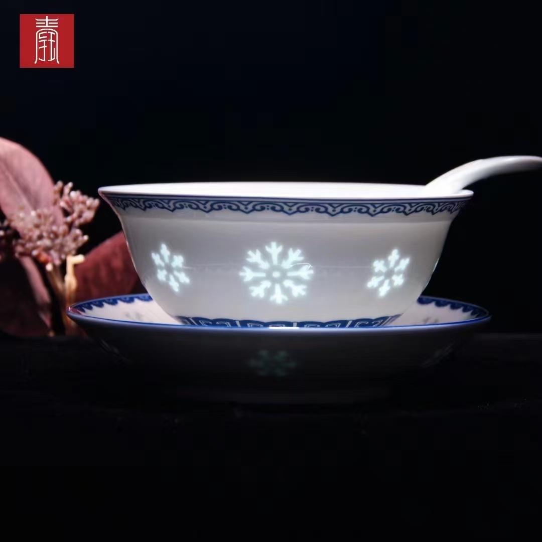 景德钰青•小套餐具【青花玲珑】